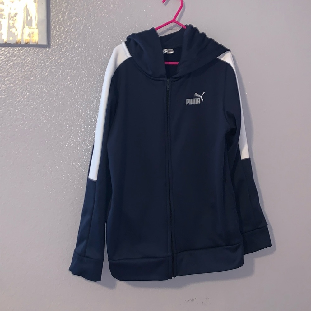 Puma navy blue hooded full zip up athletic sweatshirt